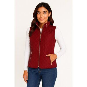 Quilted Lined Deep Red Vest Women M Gold Accents Gorpcore Preppy USA